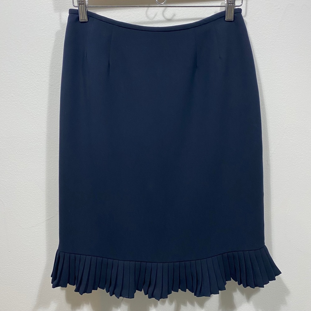 Le Suit Petite Navy‎ Blue Pencil Skirt with Pleated Ruffle Hem Size 6P